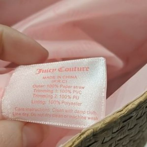 Juicy Couture Beach Straw Bag Tote w/ Pink Bow Large - Picture 5 of 6